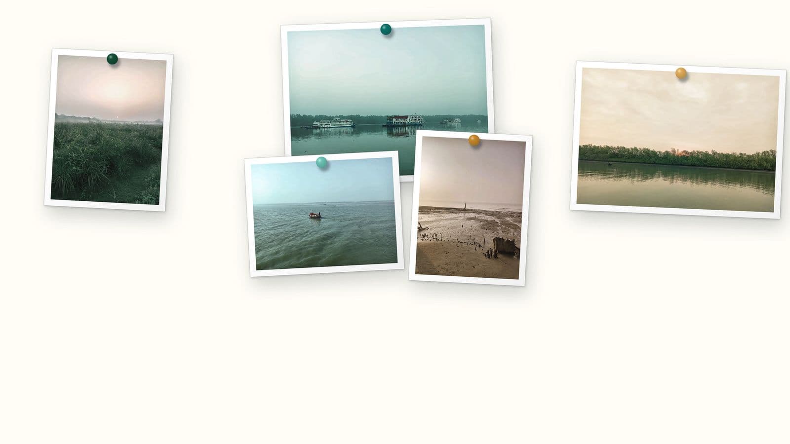 A ship moored in a narrow Sundarbans channel at dawn, mangrove on both banks.